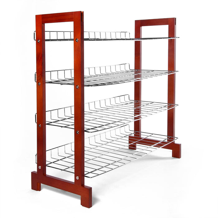 Horizontal Shoe Rack (Chrome Plated Shelves) wood ends 4 tier