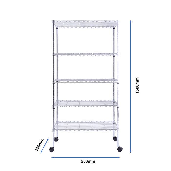 Eurowire Chrome Plated Shelving Set (5 Shelf, 1600x500x350)