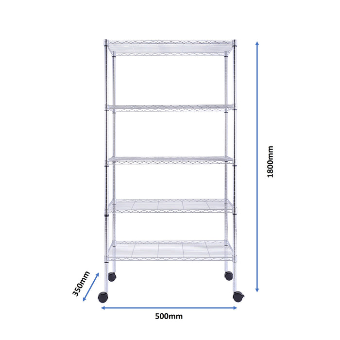 Eurowire Chrome Plated Shelving Set (5 Shelf, 1800x500x350)