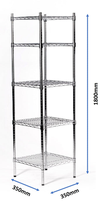 Eurowire Chrome Plated Shelving Set (5 Shelf, 1800x350x350)
