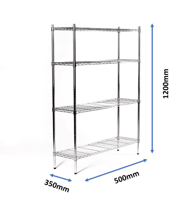 Eurowire Chrome Plated Shelving Set (4 shelf, 1200x500x350)