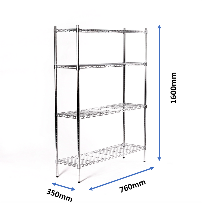 Eurowire Chrome Plated Shelving Set (4 shelf, 1600x760x350)