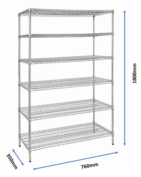 Eurowire Chrome Plated Shelving Set (6 Shelf, 1800x760x350)