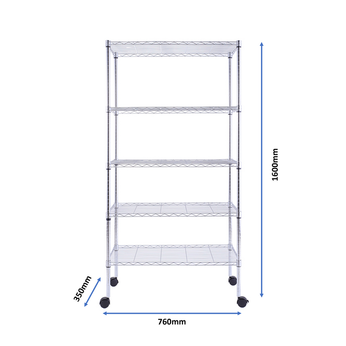 Eurowire Chrome Plated Shelving Set (5 shelf, 1600x760x350) (Silver)