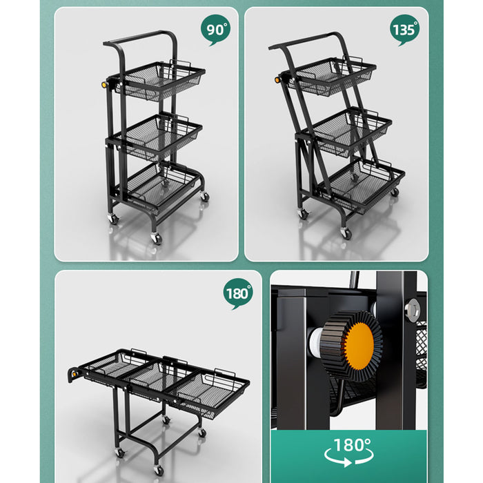 Kitchen Cart 3 tier (Adjustable) Black