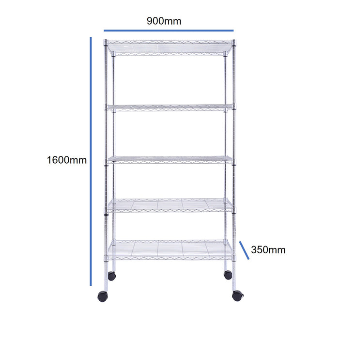 Eurowire Chrome Plated Shelving Set (5 Shelf, 1600x900x350)