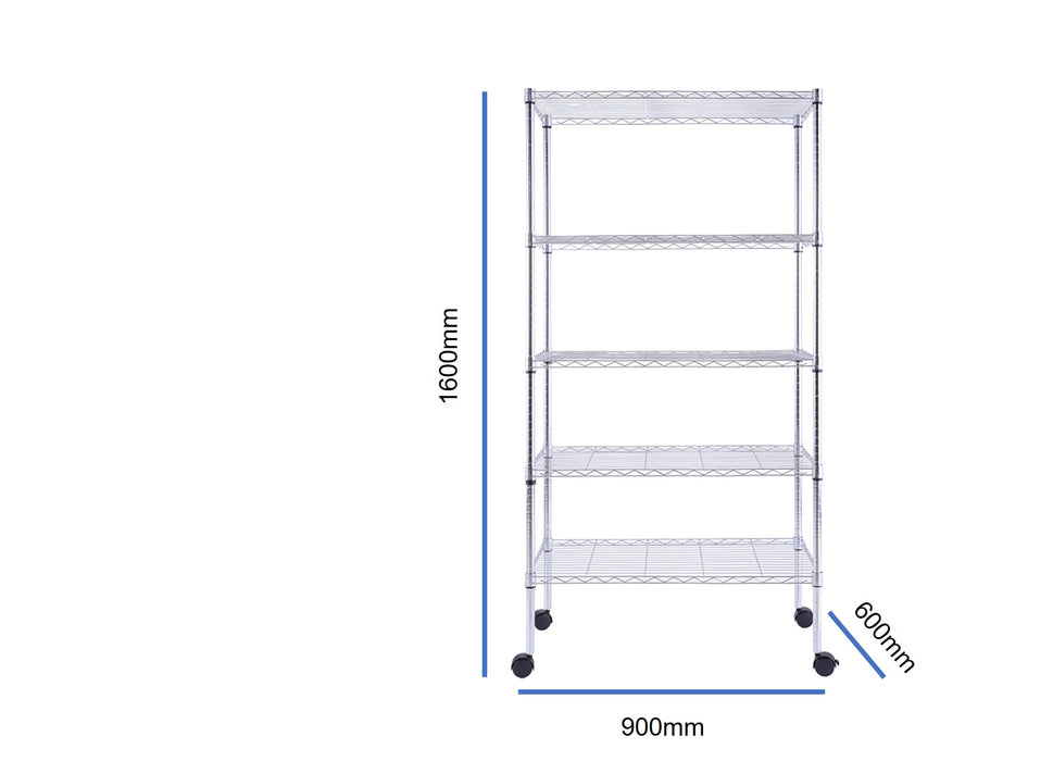 Eurowire Chrome Plated Shelving Set (5 Shelf, 1600x900x600)