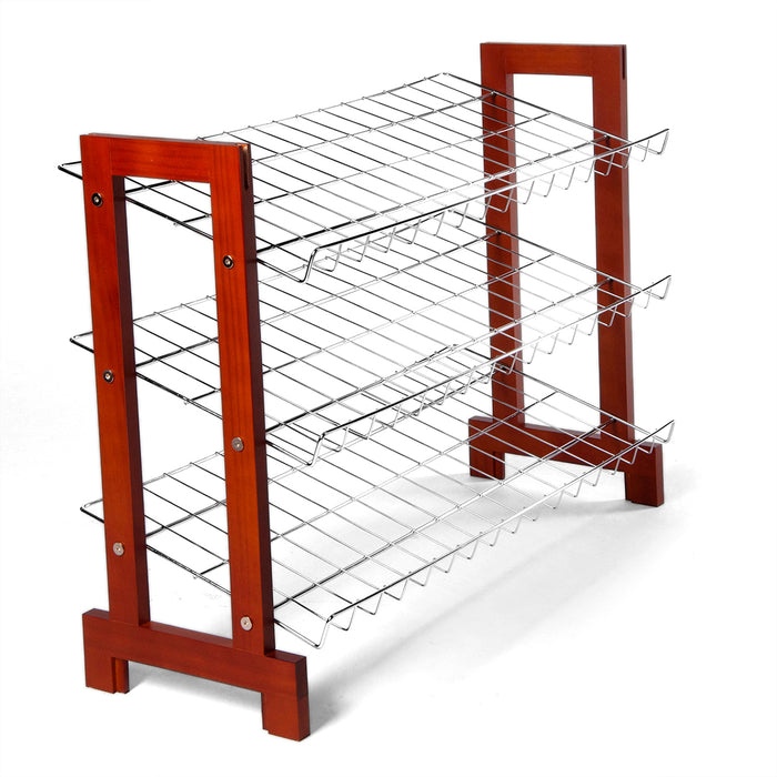 Sloping Shoe Rack (Chrome Plated Shelves) wood ends 3 tier