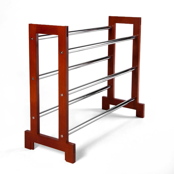 Sloping Shoe Rack (Chrome Plated Shelves) Wood ends 3 tier extendable