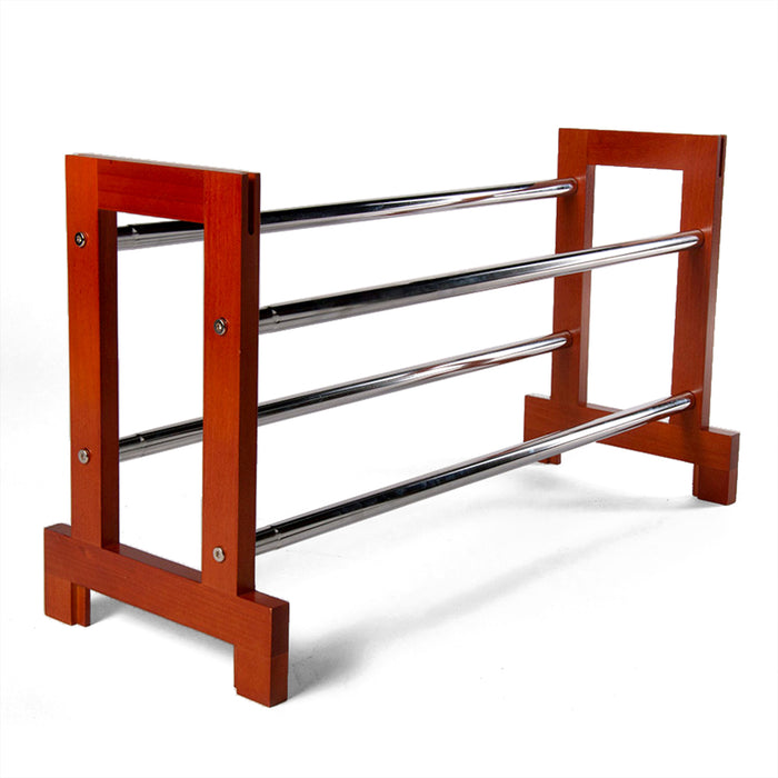 Sloping Shoe Rack (Chrome Plated Shelves) wood ends 2 tier extendable